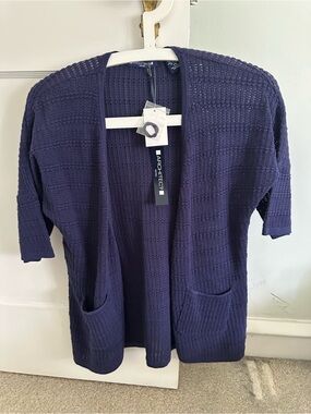 Architect Navy Open-Knit Pocket Cardigan